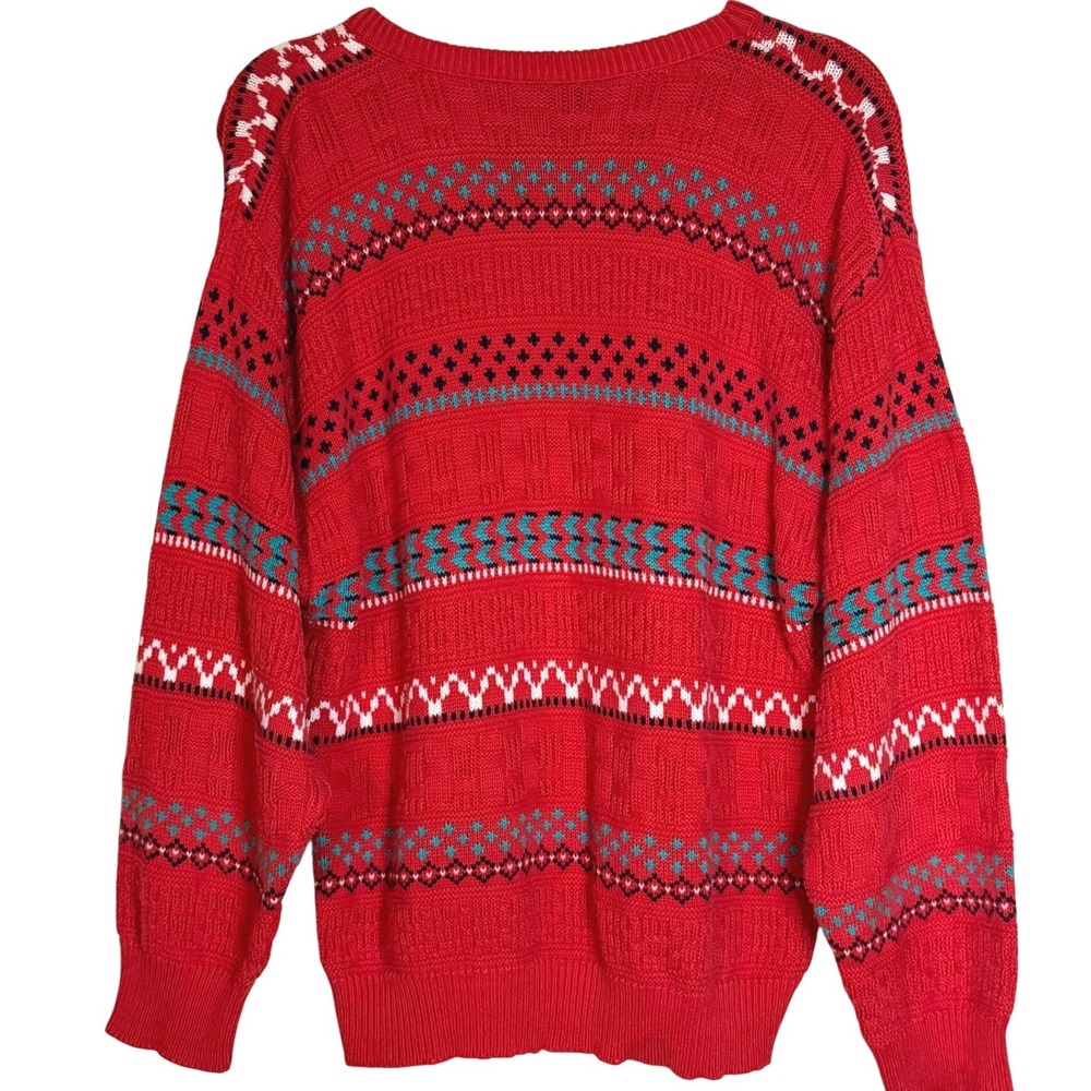 Jantzen Vintage Fair Isle Chunky Crewneck Sweater M 80s USA Made Ski Unisex - Picture 2 of 9